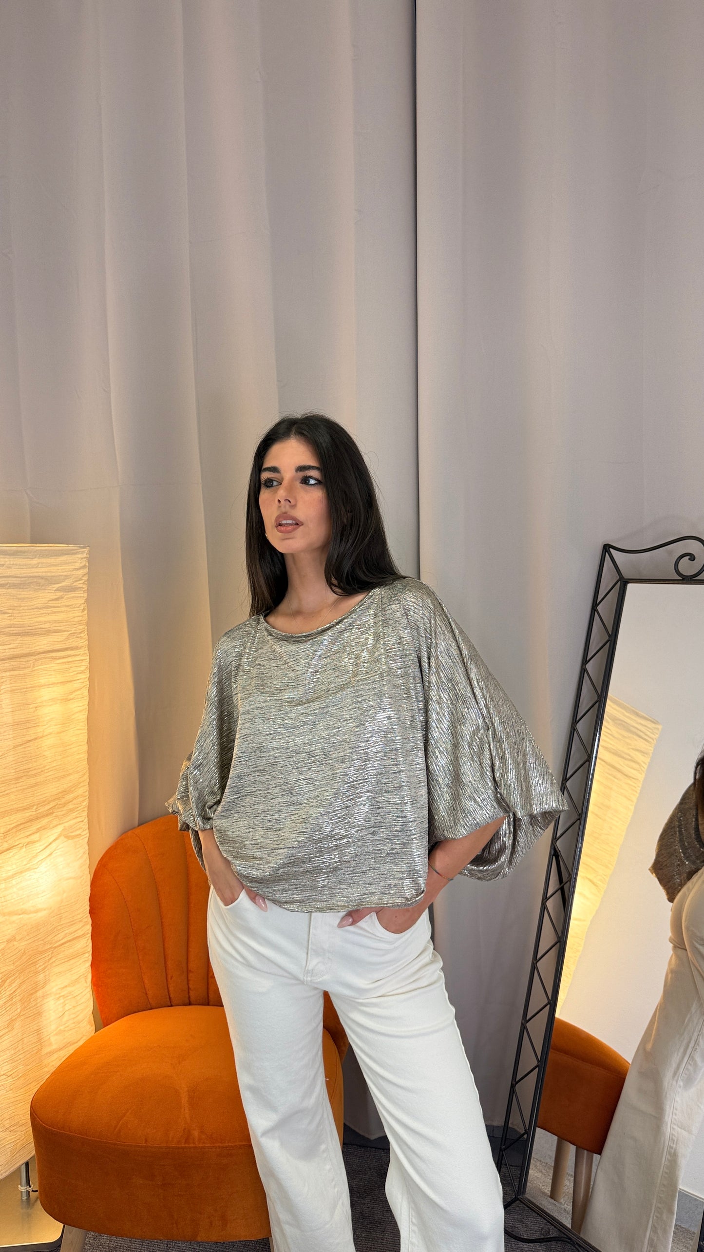 Maglia Nuvola Lurex - vista frontale maniche sbuffate