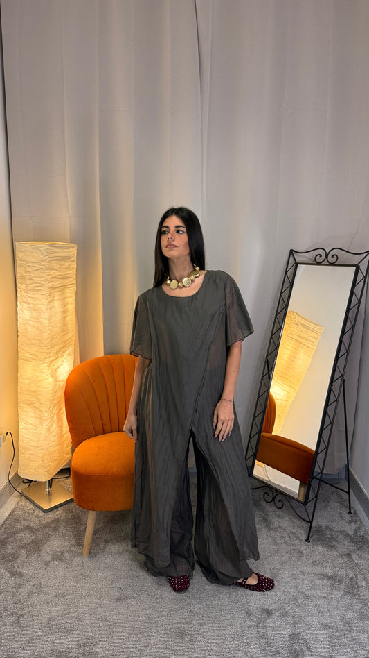 Completo Tencel – Maglia Maxi con Spacco e Pantalone