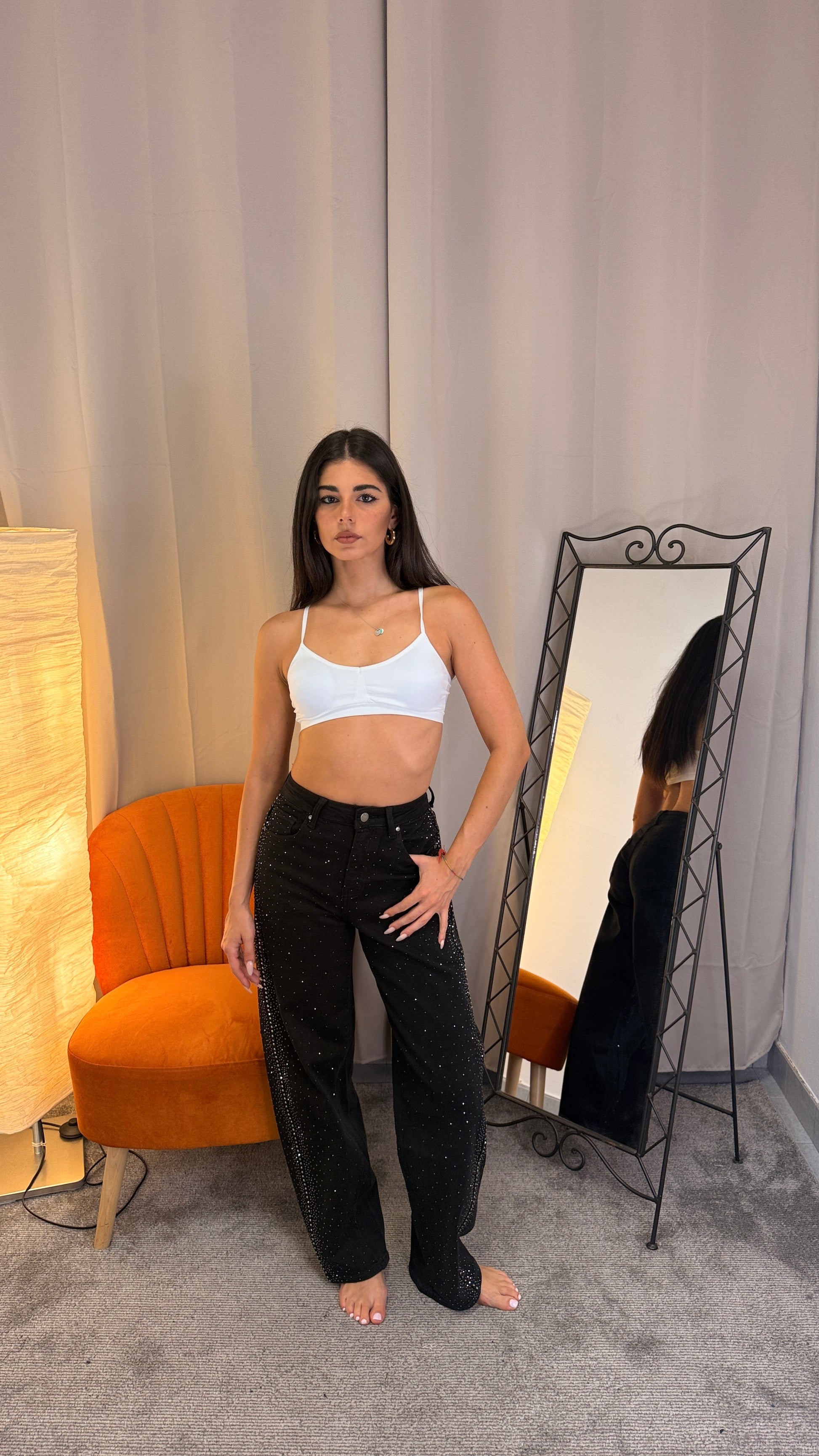 Jeans balloon strass nero - frontale