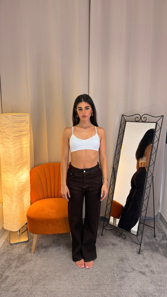 Jeans wide leg marrone texture - vista frontale