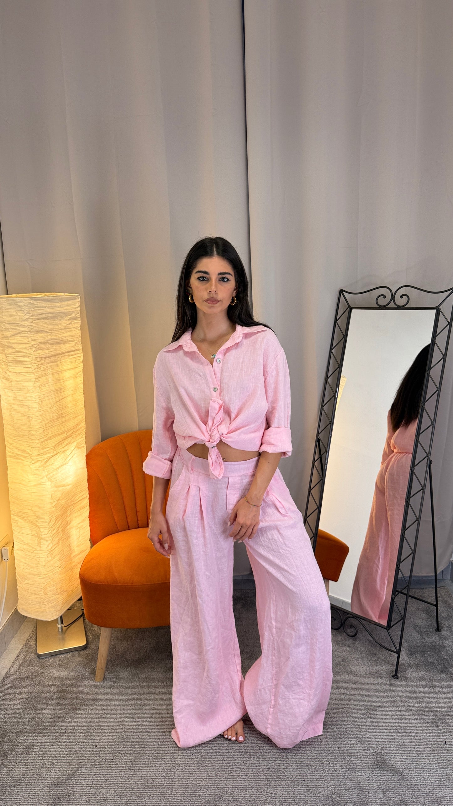 Pantalone palazzo lino rosa