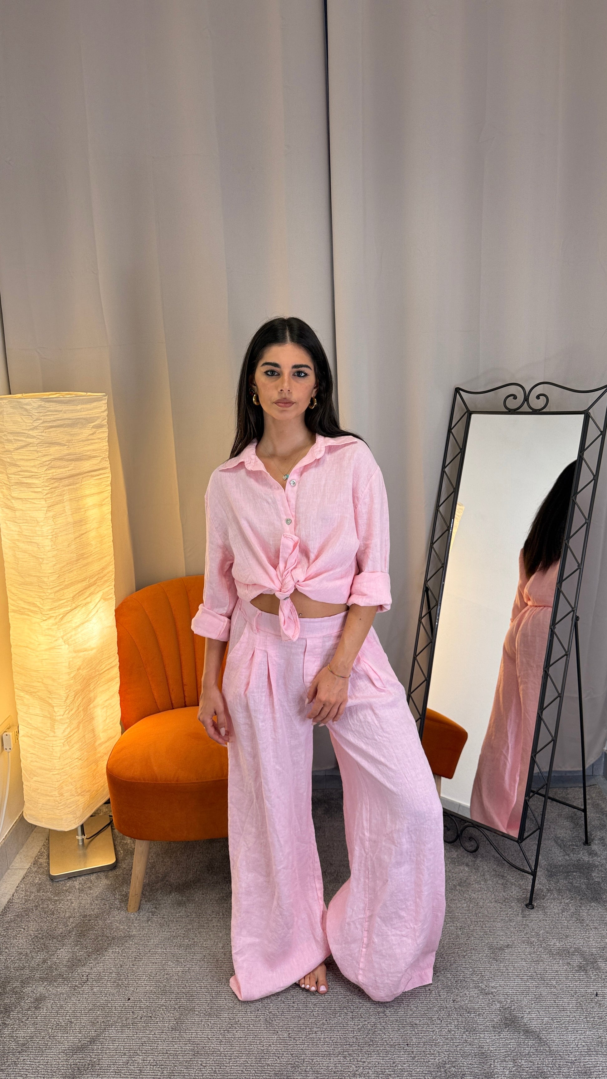 Pantalone palazzo lino rosa