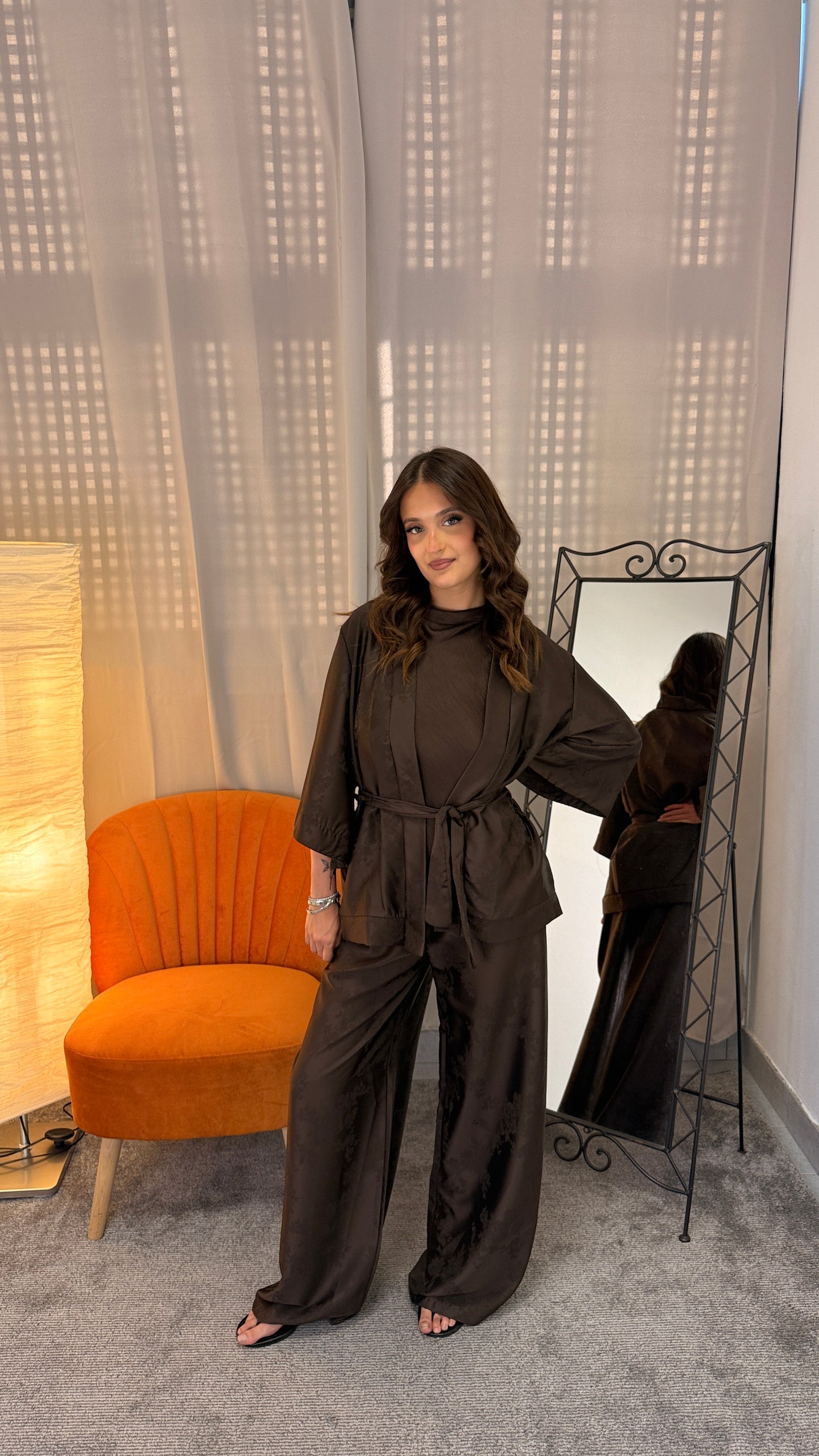 Set Kimono Damascato Marrone Scuro – taglia unica
