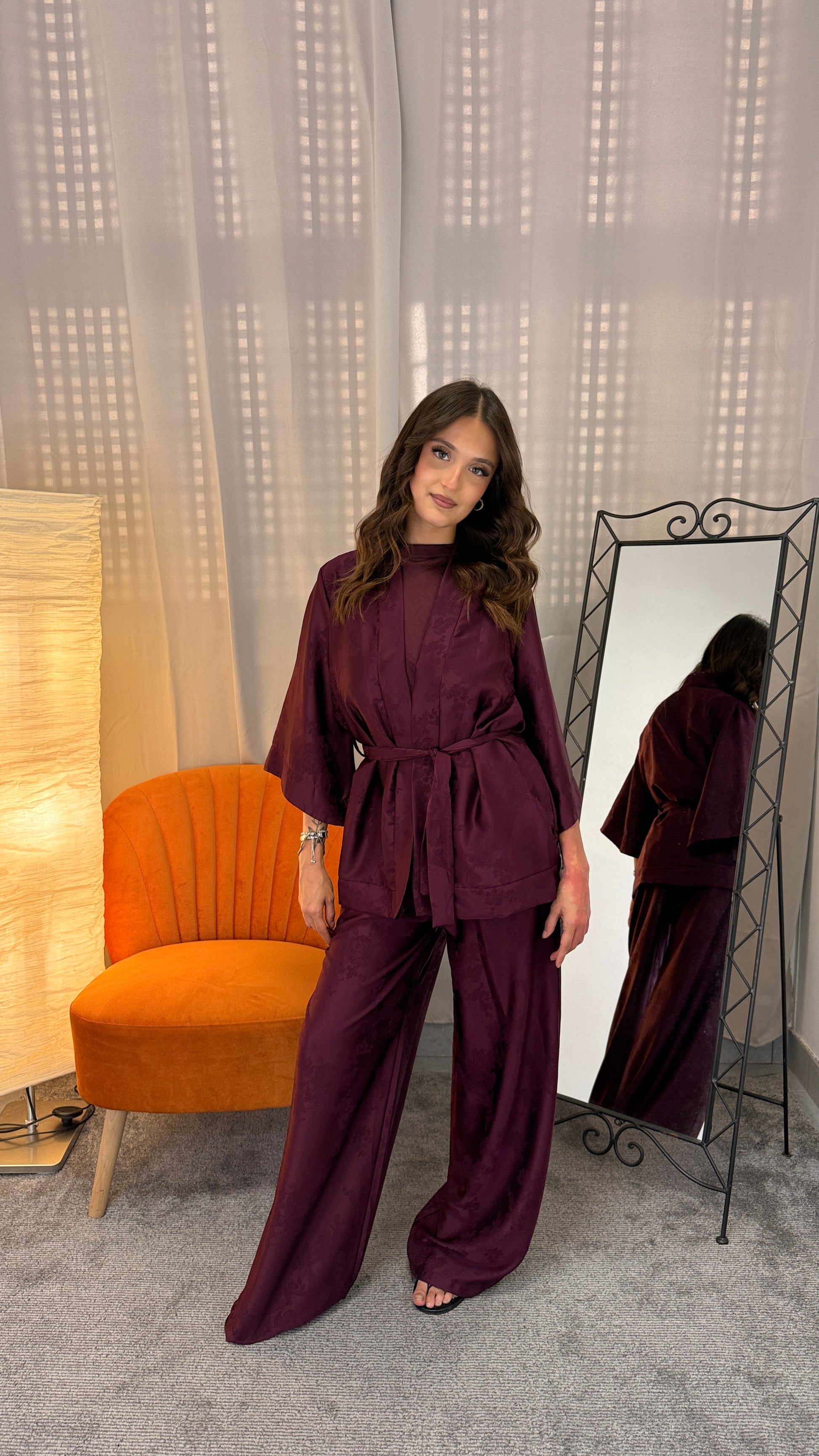 Set Kimono Damascato Prugna – taglia unica