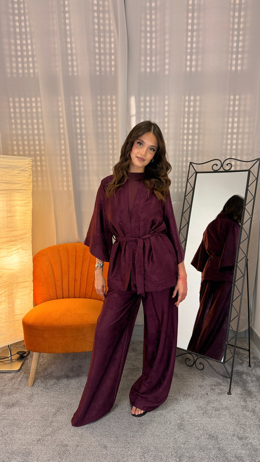 Set Kimono Damascato Prugna – taglia unica