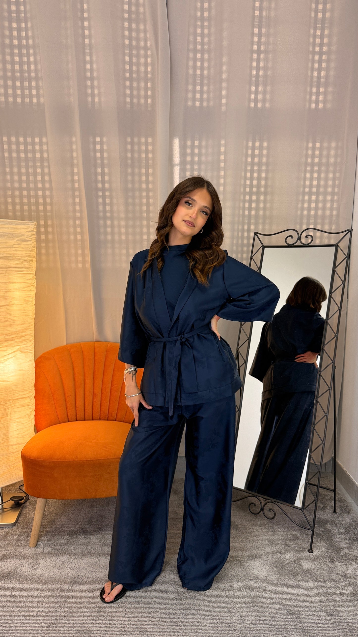 Set Kimono Damascato Blu Navy – taglia unica