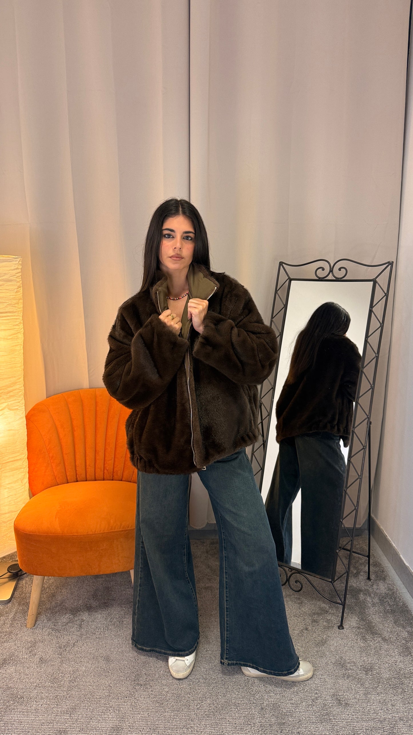 Bomber reversibile lato pelliccia marrone