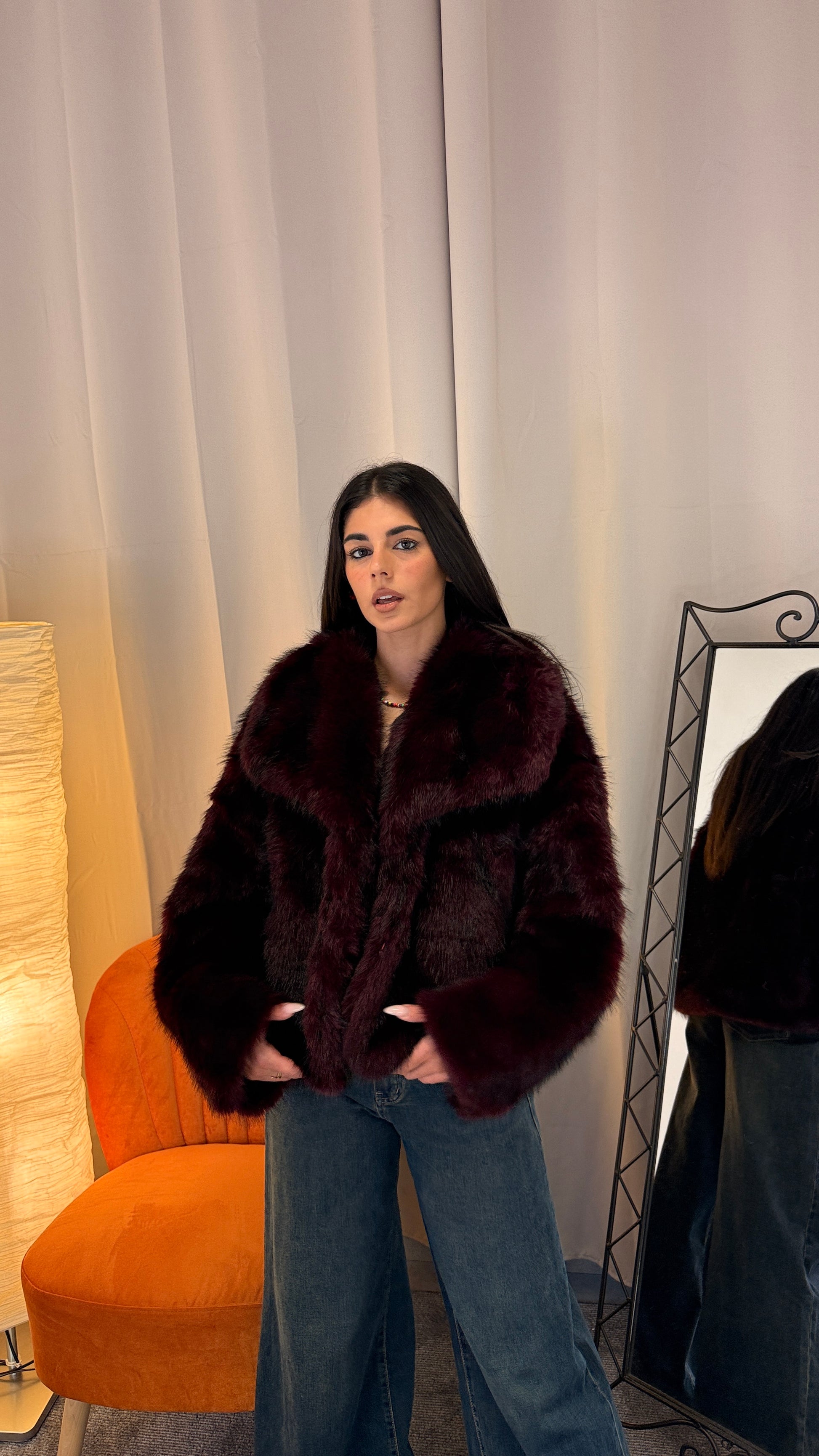 Cappotto reversibile bordeaux lato pelliccia