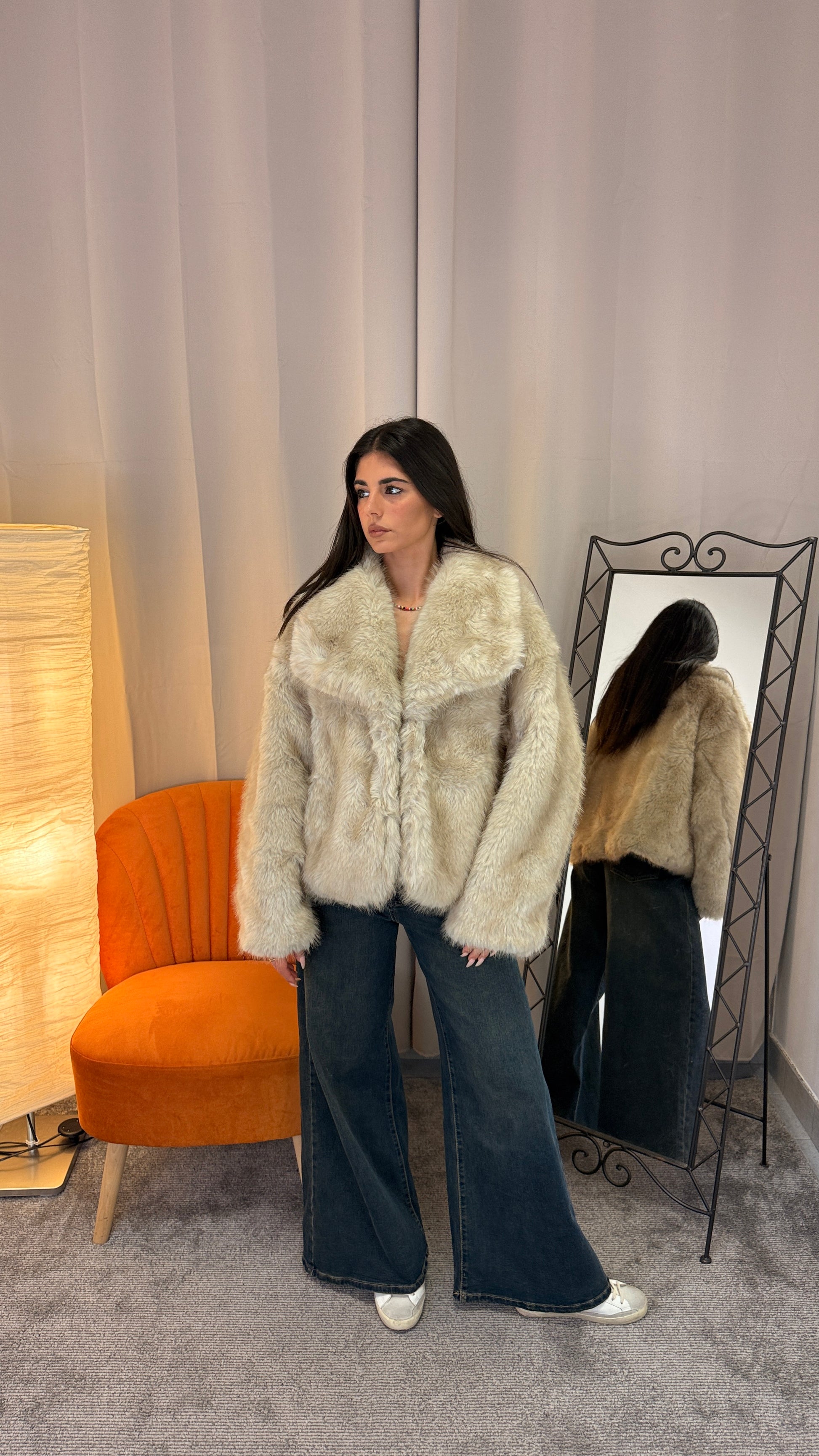 Cappotto reversibile lato pelliccia avorio