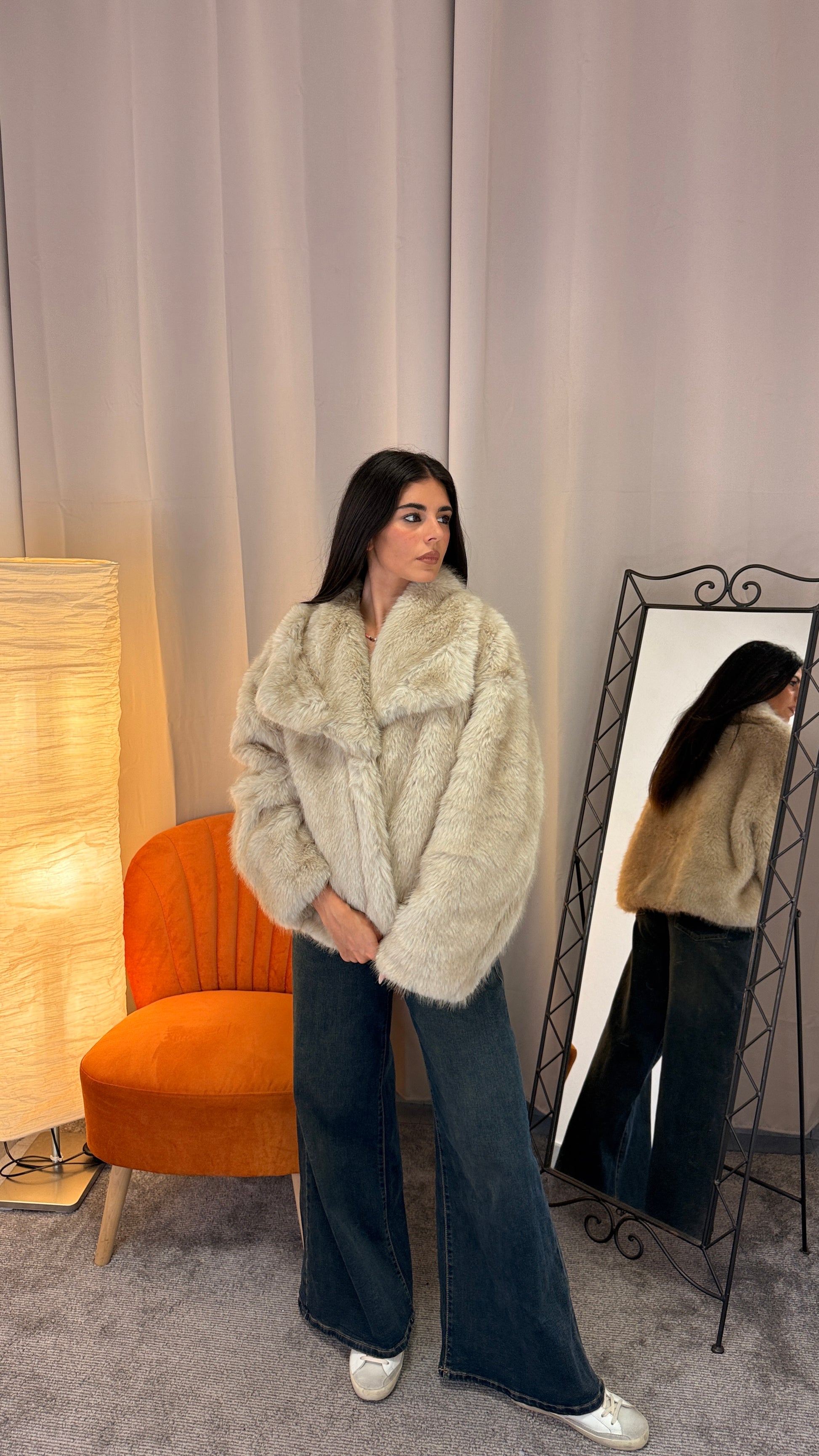 Cappotto reversibile lato pelliccia avorio