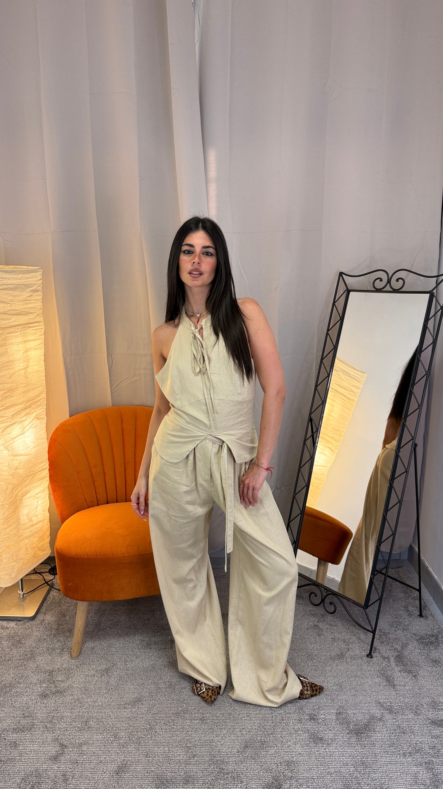 Pantalone Palazzo Lino e Viscosa Panna