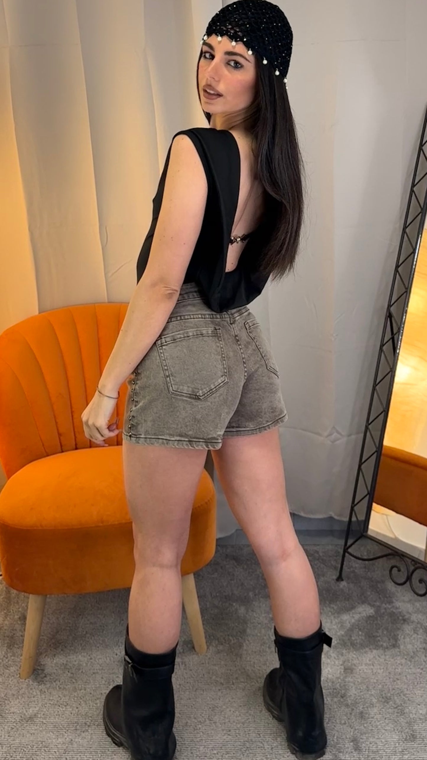 Shorts Denim Lavaggio Marrone Grigio