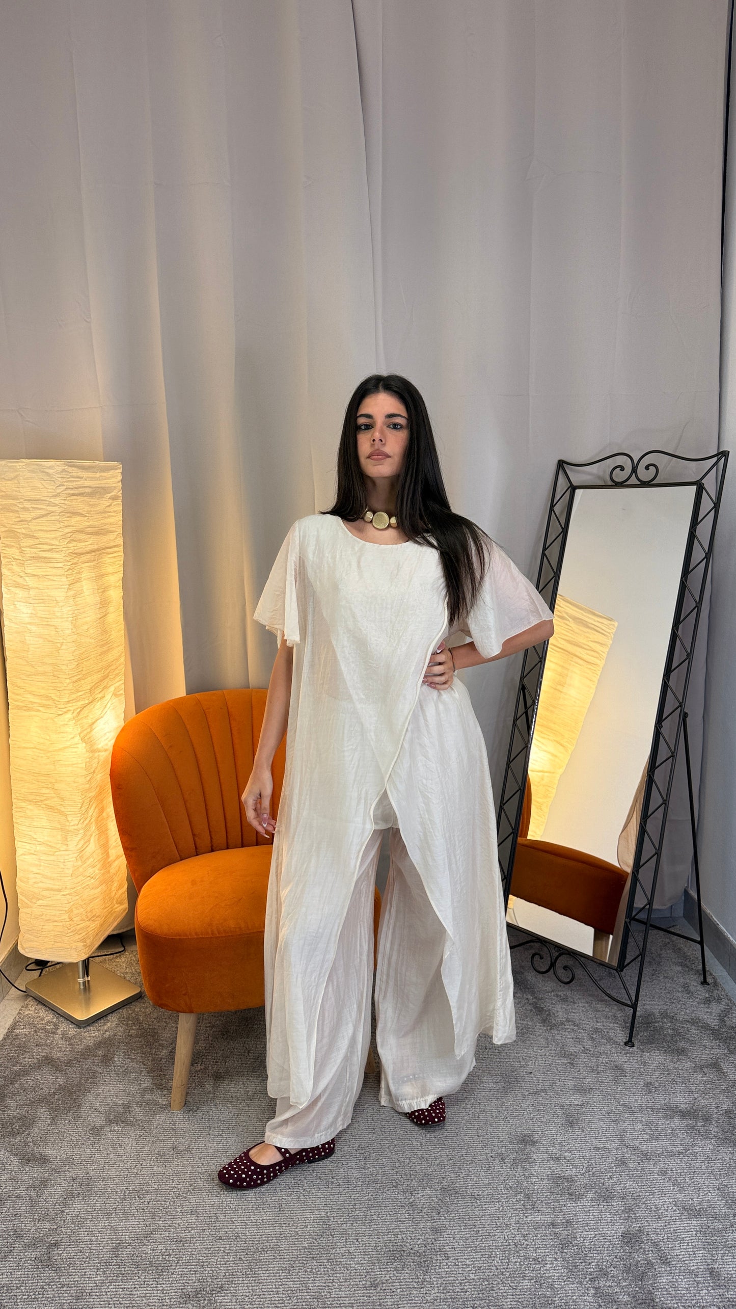 Completo Tencel – Maglia Maxi con Spacco e Pantalone