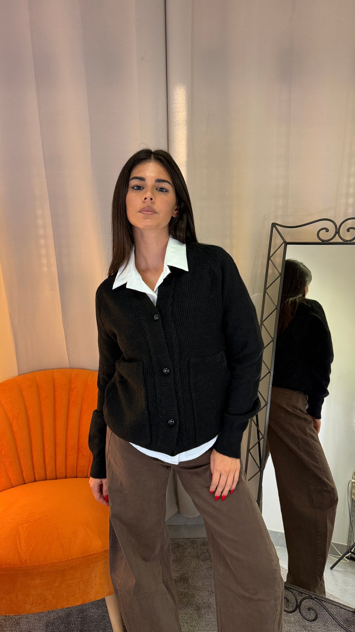 Golfino Civico1 in maglia color beige con bottoni