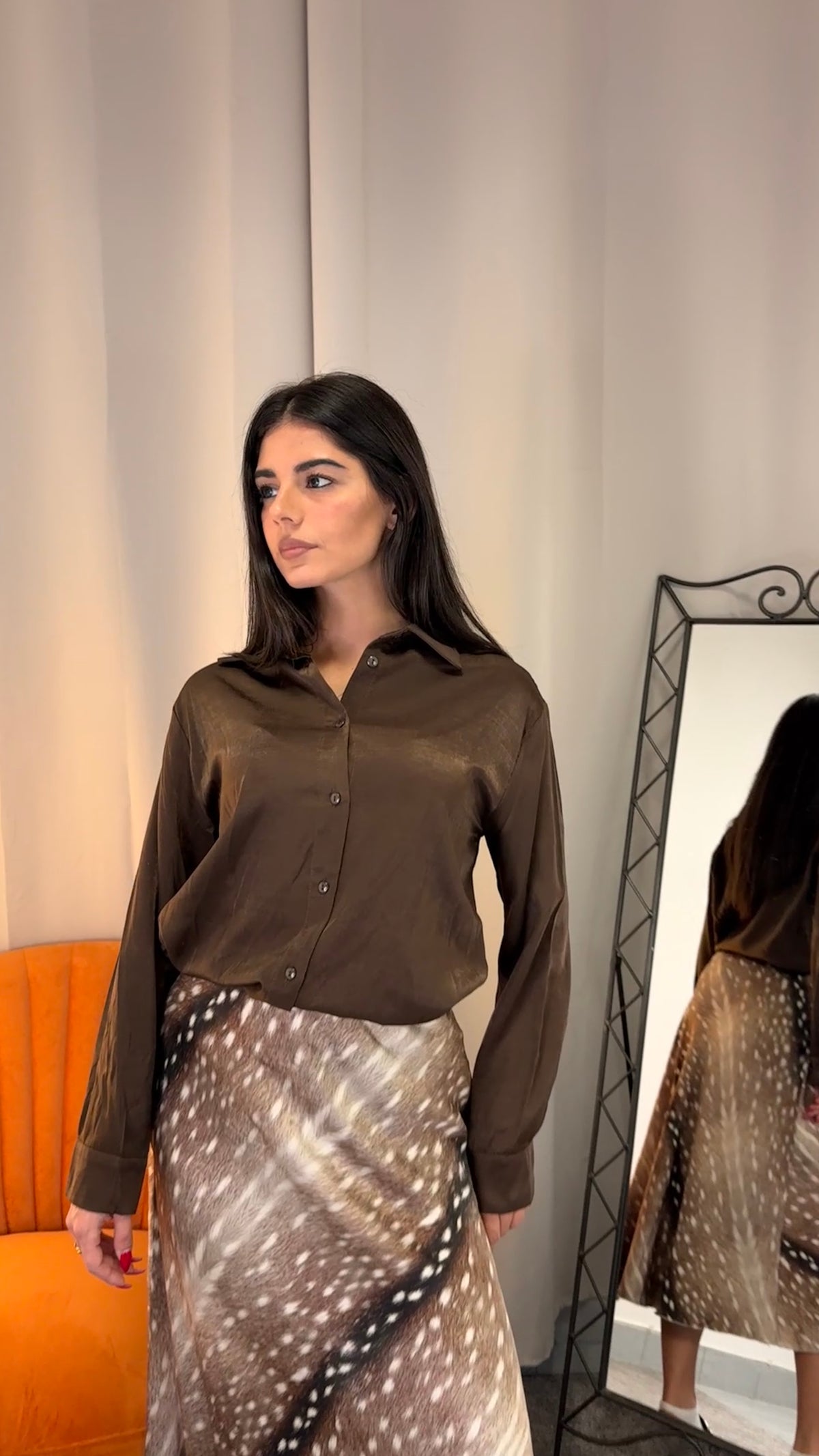 Camicia effetto raso testa di moro con gonna satinata