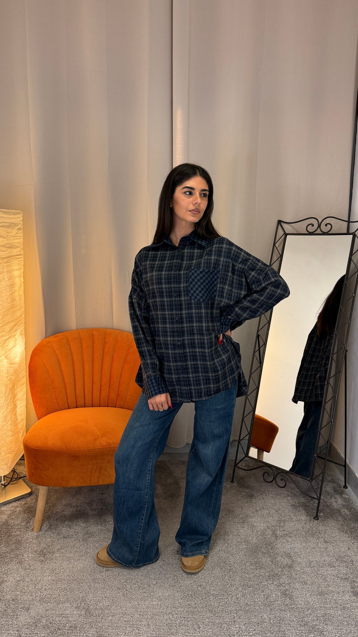 Camicia Altamira a quadri con taschino e fondo asimmetrico