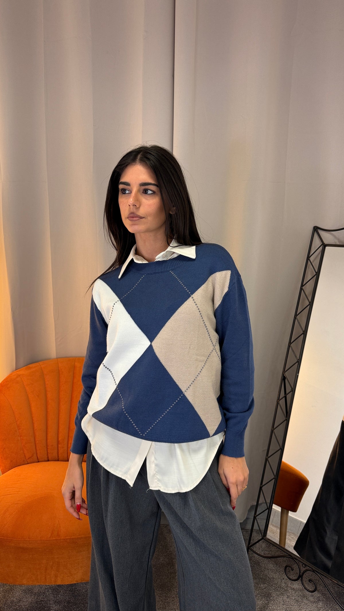 Maglioncino Rombo blu notte con rombi chiari