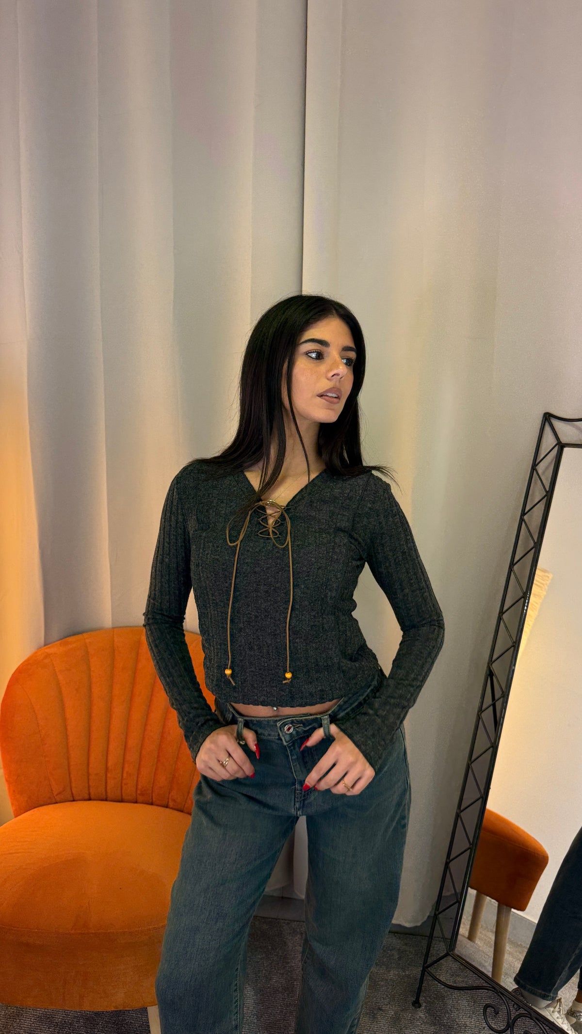 Maglia Laccio Lumina grigio scuro a costine