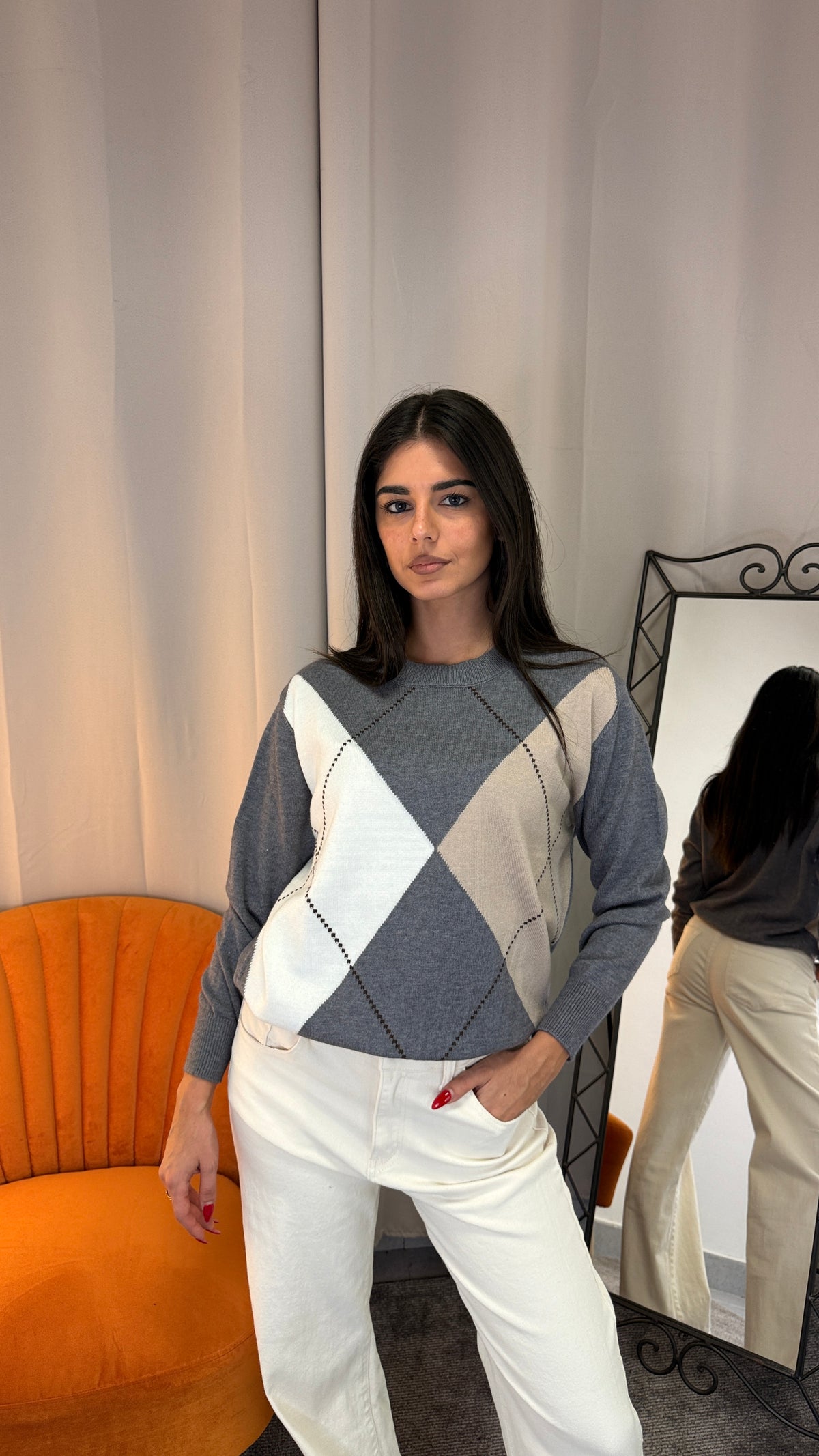 Maglioncino Rombo grigio con rombi chiari
